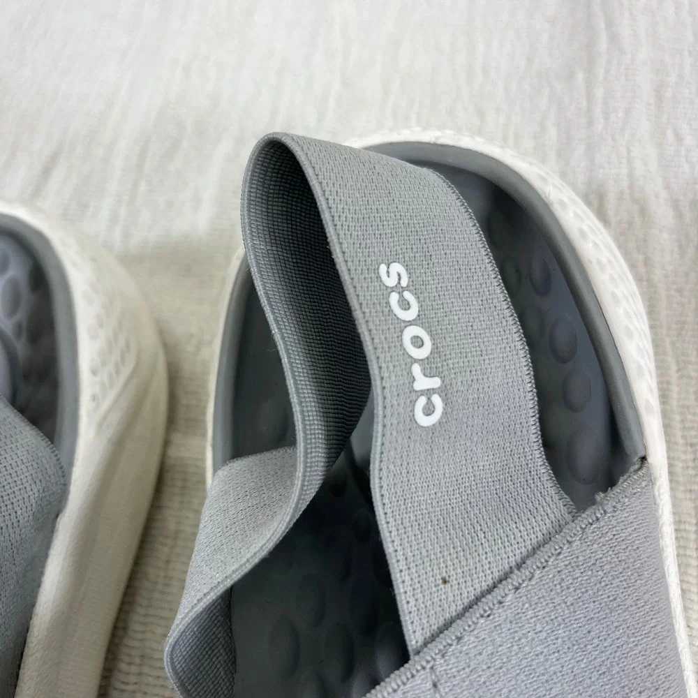 Crocs Women's Literide Grey Elastic‎ Strap Comfort Sandals sz 9 Vacation Beach
